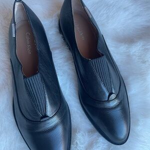 Calvin Klein Black Leather Slip-On Pointed Loafers